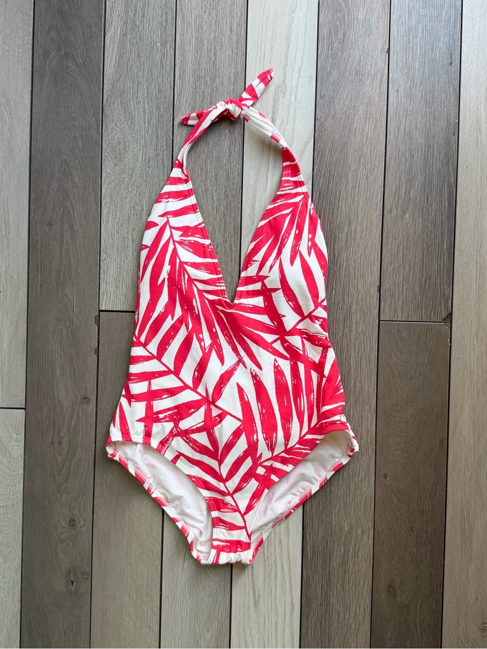 Carmen Marc Valvo Kids Red and White Palm-Print Halter One-Piece
